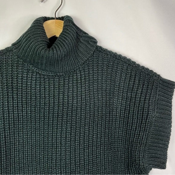 Boutique Marled Hunter Green Short Sleeve Ribbed Knit Turtleneck Sweater XS - Picture 3 of 3